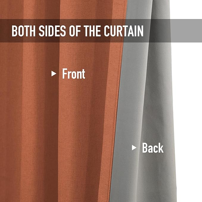 100% Blackout Shield Linen Blackout Curtains for Bedroom, Orange Grommet Curtains for Living Room, Thermal Insulated Room Darkening Drapes for Nursery, Boho Home Decor, 50" W x 90" L, 2 Panels