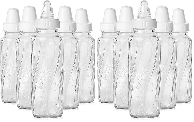 Evenflo Feeding Classic Glass Bottle, Twist Bottles, 8 Oz, 2-Pack of 6 Bottles