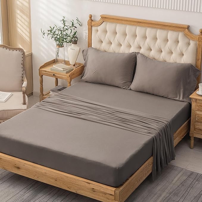 PURE ERA Jersey Knit 3pc Bed Sheet Set 100% T-Shirt Cotton Super Soft Comfy Breathable Fits Mattress Up to 20" Extra Deep Pocket (Solid Brown, Twin)