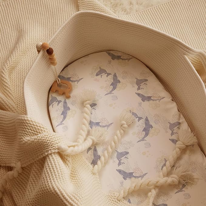 Gllquen Baby Bassinet Sheets Set 2-Pack, Breathable Cozy Bassinet Fitted Sheet Universal Fit Standard Mattress Oval Rectangle Cradle Baby Sheets for Baby Boy Girls Unisex 32"x16"(Seashell)