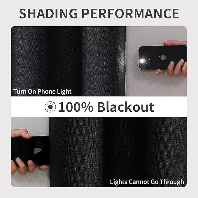 Joydeco Black 100% Blackout Curtains for Bedroom, Room Darkening Thermal Insulated Short Textured Grommets Drapes for Living Room (42x63 inch, Black)