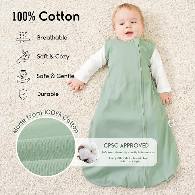 Yoofoss Baby Sleep Sack 12-18 Months TOG 1.0 Baby Wearable Blanket, 2 Pack 100% Organic Cotton Infant Toddler Sleeping Sack 2-Way Zipper Lightweight Sleep Sack