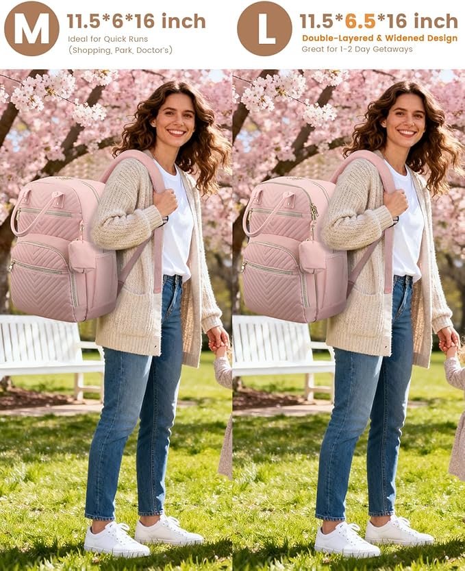 Diaper Bag Backpack,Baby Essentials Diapers Bag with Pacifier Case,Multipurpose Stylish Large Capacity Travel Backpack for Baby Girl/Boy(L-Pink)