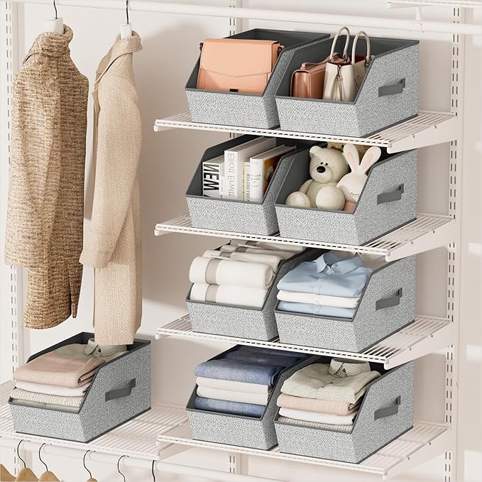 Large Closet Storage Cubes - Closet Storage Bins with Dual Handles for Clothes, Towels, Toys, Shelf Organizer Bins for Bedroom, Nursery, Shelves, Small Spaces, Ant Light Gray, 6 Pack
