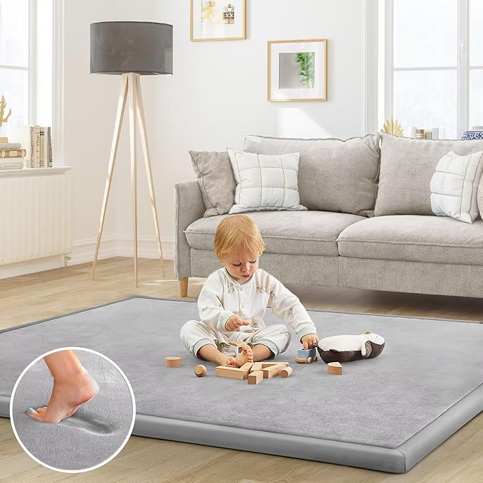 Baby Play Mat for Floor Tummy Time Mat Nursery Rug Muscle Mat Area Playroom Rug Tatami 39x59" Memory Foam 1.3" Thick Crawling Mat For Babies,Toddlers, Infants, Kids(Light Gray)