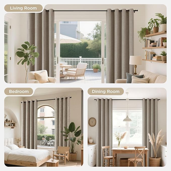 Joydeco Linen Curtains for Bedroom Windows 108 Inches Long - Room Darkening Curtains 2 Panels Set with Grommet, 100% Black Out Textured Thermal Drapes Privacy Protection, W52 x L108 Inch
