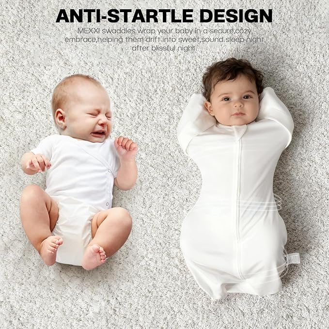 MEXXI Swaddle Baby Sleep Sack With Arms Up, 2 Pack Baby Transitional Swaddle with Double Zipper,0.5 TOG