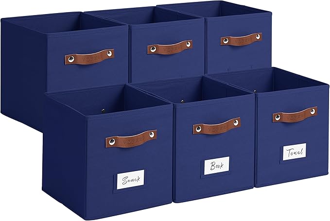10.5 Inch Storage Cubes with Labels, 6-Pack Non-Woven Fabric Bins with Handles, Foldable Organizer for Closet, Shelf, Bedroom, Home Organization (Blue)