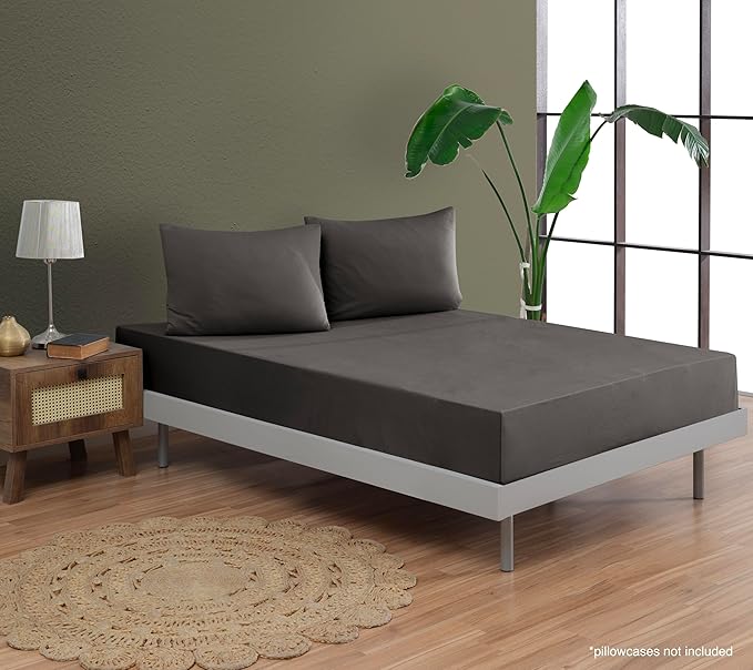 100% Cotton Fitted Sheet Only - Deep Pocket up to 16inch - All-Around Elastic - T-Shirt Fabric Jersey Knit - Extra Soft - Easy Fit - All Season - Comfy (Anthracite, Twin)