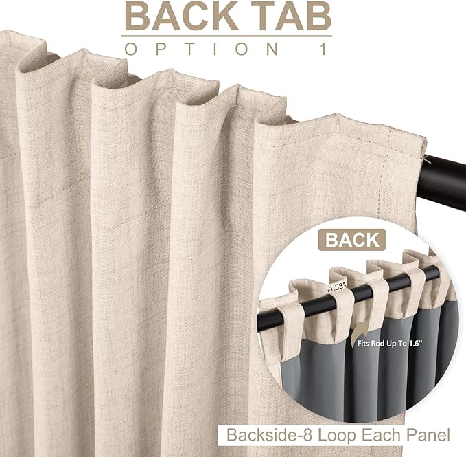 100% Blackout Shield Linen Blackout Curtains for Bedroom 84 Inches Long, Back Tab/Rod Pocket Living Room Drapes, Thermal Insulated Blackout Curtains 2 Panels Set, 50" W x 84" L, Beach Sand
