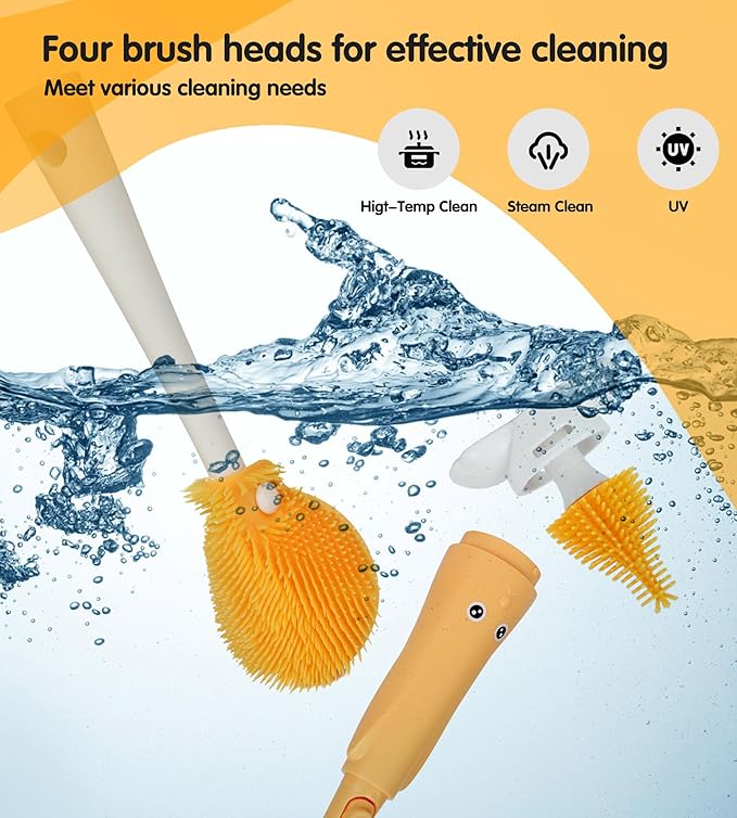 FURNIPLAS 3-in-1 Bottle Cleaner Brush Kit, Long Handle Silicone Baby Bottles Cleaning Brush Set, 360° Flexible Multifunctional Water Bottle Washer for Baby Bottles, Breast Pump, Spout, Nipple & Straw