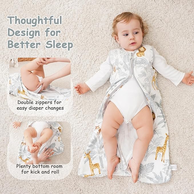Looxii Baby Sleep Sack 0.5 TOG, 100% Cotton 3 Pack Wearable Blanket Baby Sleep Bag for Newborn Infant, 2-Way Zipper Lightweight Toddler Sleeping Sack 12-18 Months