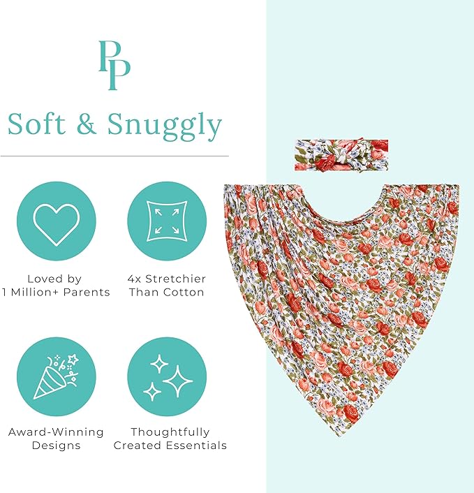 Posh Peanut Swaddle Blanket + Headband Set - Soft Newborn Swaddle Doubles As a Stroller, Receiving Blanket, and Nursing Cover - Matching Baby Swaddles & Headbands for Everyday