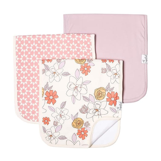 Copper Pearl Premium Baby Burp Cloths - 3-Pack Large Cotton Burp Cloths, Extra Soft Spit Up Rags with 3 Absorbent Layers, Perfect for Baby Girl Gifts (21" x 10" Size, Ferra Set)