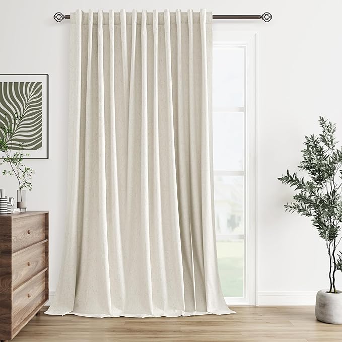 Guken Cream 100% Blackout Linen Curtains 100 Inch Wide by 108 Inch for Living Room Bedroom Back Tab Thermal Insulated Black Out 1 Drapes Room Darkening Window Curtains,1 Panel