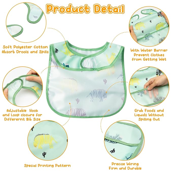 2ooya 6Pcs Waterproof Toddler Bibs Baby Feeding Bib Set with Crumb Catcher Pocket Infant Adjustable Baby Teething Bib Babies Sleeveless Animals Food Bibs Keepsake Gift for Baby Shower, 6-24 Months