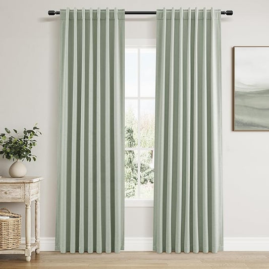 Guken 100% Blackout Curtains 80 Inch Length 2 Panels Set for Living Room Bedroom Back Tab Thermal Insulated Black Out Linen Drapes Room Darkening Window Curtains 80 Inches Long,Mist Sage
