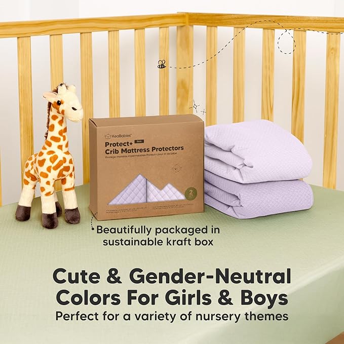 2-Pack Waterproof Crib Mattress Protector Cover Fitted - Quiet Baby Crib Mattress Pad Sheets, 52" x 28" Soft Quilted Cotton Baby Sheet, Machine Washable, Easy Fit, Durable (Lilac/Quin)