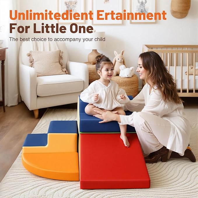 6-Piece Soft PU Leather Toddlers Climbing Toys, Baby Foam Climbing Blocks for Toddlers, Foam Play Gym Climber Structures for Toddler 3, Indoor Climb and Crawl Activity Play Set
