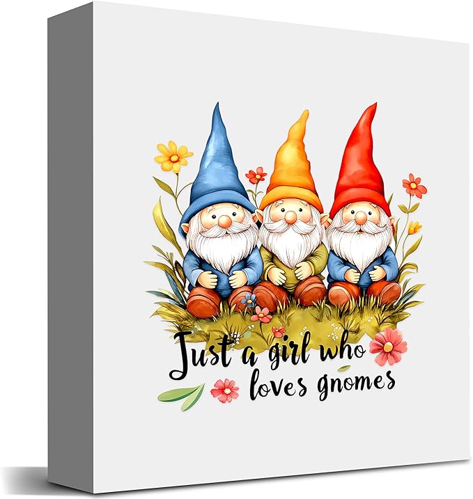 Gnomes Decor Wooden Box Sign Decorative, Home Room Desk Decorations For Teens Teenage Girls Age 8-12, Gnomes Lovers Themed Gifts Stuff Accessories Things Merchandise Items!