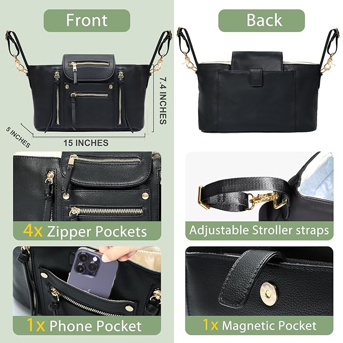 miss fong Universal Stroller Organizer with Insulated Cup Holder Stroller Caddy Baby Storage Bag with Adjustable Strap, Fits for like Uppababy, Baby Jogger, Britax, Umbrella