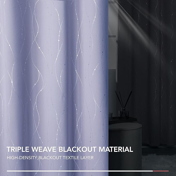 Deconovo Blackout Curtains, Thermal Insulated Soundproof Drapes with Wave Dots Foil Print, 52 x 63 Inch, Set of 2, Machine Washable Window Curtain for Bedroom Living Room Nursery Kitchen, Light Purple
