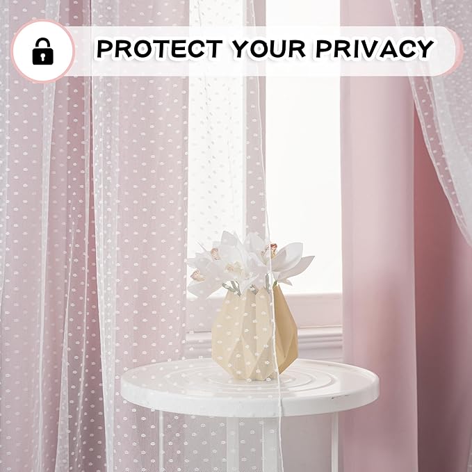MYSKY HOME Pink Curtains for Girls Bedroom for Small Windows 54 Inch Long Nursery Kids Short Blush Princess Blackout Curtains with Polka Dots Sheer, Grommet Tops, 52" Wide, 2 Panels