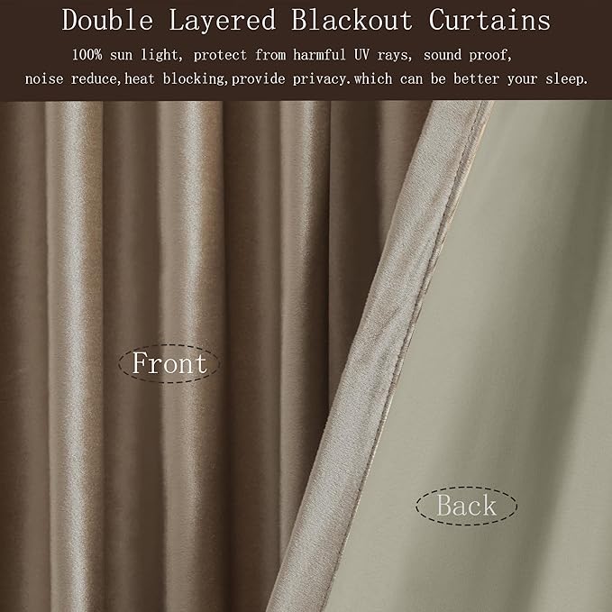 PRIMROSE Blackout Taupe Velvet Curtains 102 inch Long for Living Room,2 Panels Liner Rod Pocket Back Tab Thermal Window Curtain Drapes Room Darkening Heavy Decorative Curtains for Bedroom