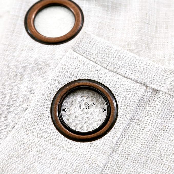 ChadMade 100W x 96L Inch Beige White Linen Polyester Curtain Drapes with Blackout Thermal Lining, Room Darkening Antique Bronze Grommet Curtain for Sliding Glass Door Patio Door Living Room (1 Panel)