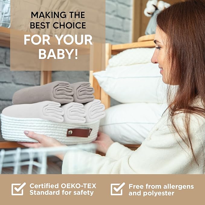 Crib Sheets 100% Organic Jersey Cotton Sheets for Boys & Girls, Fitted Sheets for Standard Crib & Toddler Mattress - Super Soft & Breathable for Cozy Comfort | White + Grey - 52"x28" (2 Pack)
