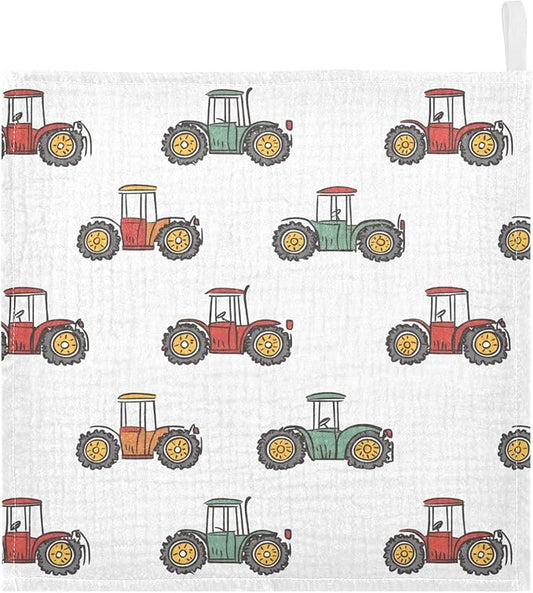vvfelixl Baby Muslin Washcloths Cute Retro Tractor Baby Burp Cloths Cotton Babys Face Towel for Newborn Infants Boys Girls Soft and Absorbent 11.8 X 11.8 in, 3 Pack