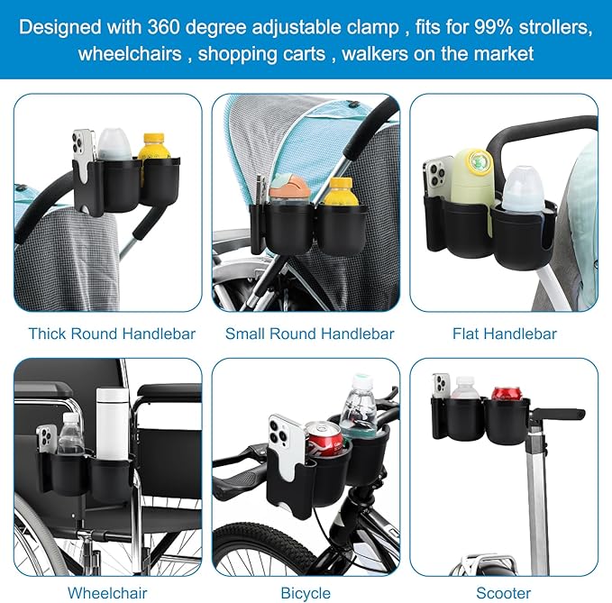 Accmor 2-in-1 Walker Cup Holder with Phone Holder, Wheelchair Cup Holder, Rollator Cup Holder, Cup Phone Holder for Walker, Wheelchair, Rollator, Mobility Scooter