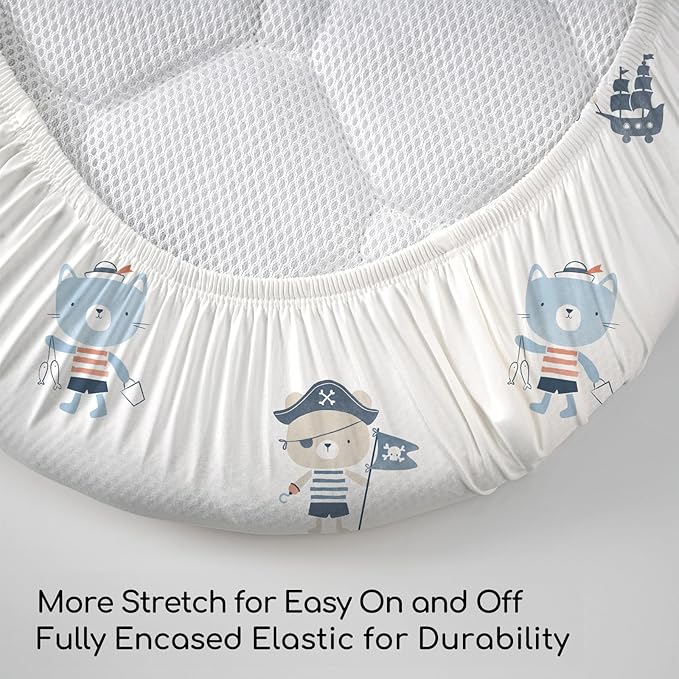 Bassinet Fitted Sheets, 3 Pack Baby Boy and Girl, Soft Breathable Stretchy Baby Pad/Mattress Sheet Set, Universal Fit for Hourglass Oval and Rectangle Bassinet Mattress（Blue Whale Ocean）