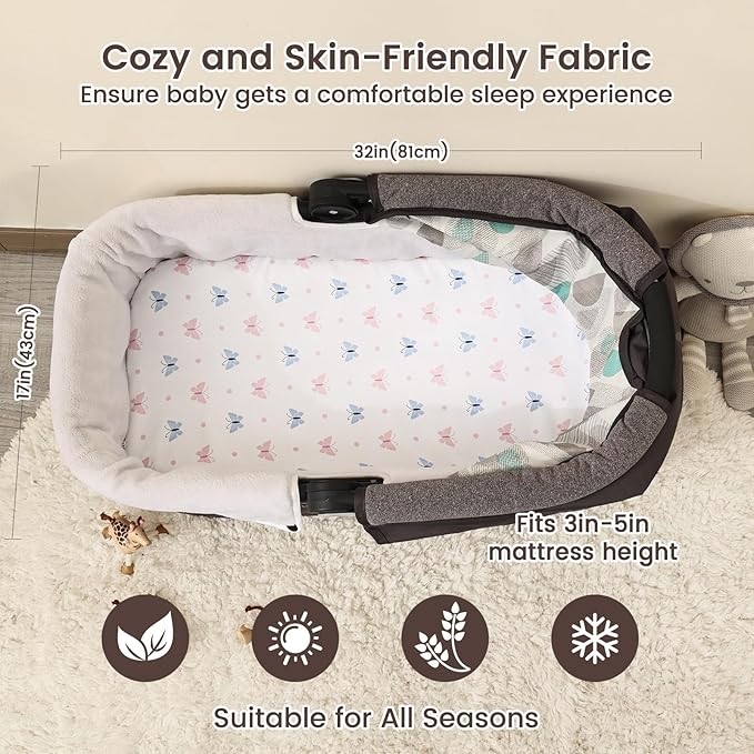 david's kids 3 Pack Bassinet Sheets, Ultra Soft Breathable Comfortable Baby Sheet Set for Boys Girls Neutral, Univeral Fit for Most Cradle and Bassinet Mattress, Floral & Butterfly