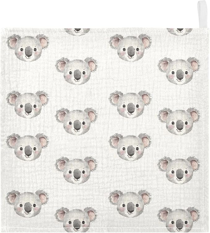 vvfelixl Baby Muslin Washcloths Cartoon Koala Bear Face Baby Burp Cloths Cotton Babys Face Towel for Newborn Infants Boys Girls Soft and Absorbent 11.8 X 11.8 in, 3 Pack