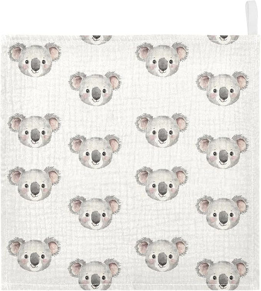 vvfelixl Cartoon Koala Bear Face Baby Burp Cloths Baby Muslin Washcloths for Boys Girls Cotton Babys Face Towel for Newborn Infants Soft and Absorbent 11.8 X 11.8 in, 5 Pack