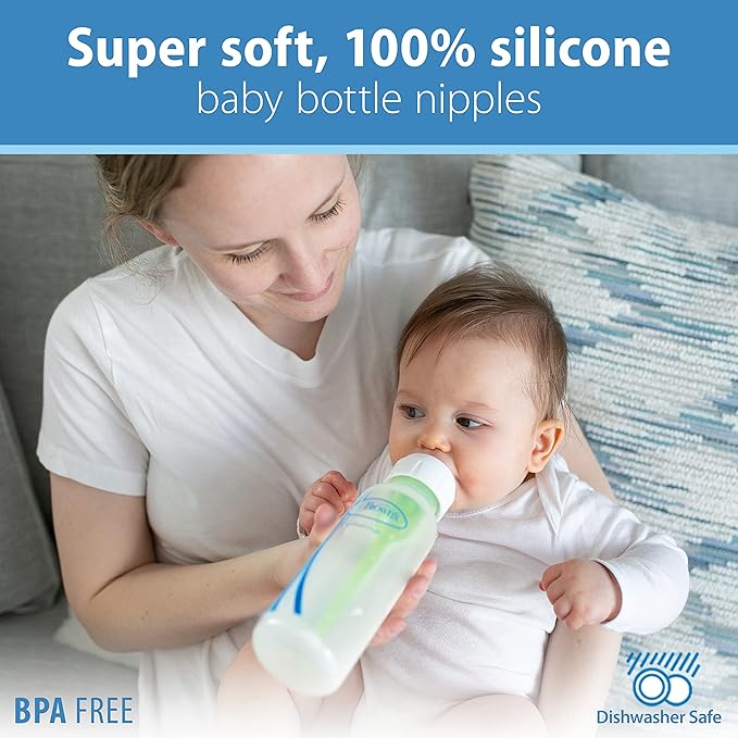 Dr. Brown’s Natural Flow Y-Cut Narrow Baby Bottle Silicone Nipple, Ideal for Thicker Liquids, 9m+, 100% Silicone Bottle Nipple, 6 Count