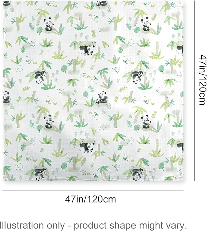 2-Pack Baby Swaddle Blankets, Soft & Breathable Muslin Swaddle for Newborns, 47 x 47 Inches, Unisex, Panda Prints