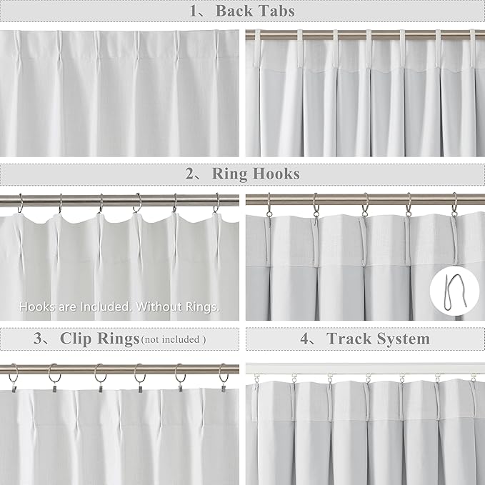 WEST LAKE 9 FT White Bailey Pinch Pleated Full Blackout Curtains for Bedroom Living Room,108 Inches Thermal Insulated Drapes with Back Tabs,Extra Long French Pleat Window Treatment,60"Wx108"L,1 Panel