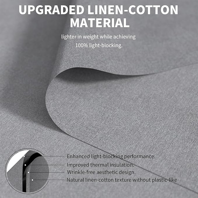100% Upgraded Blackout Curtains for Bedroom, Rod-Free Hook&Loop Portable Blackout Shades for Travel, Black Out Window Cover No Drill Cuttable for Bedroom, Nursery, Media Room,Grey,57 * 79in