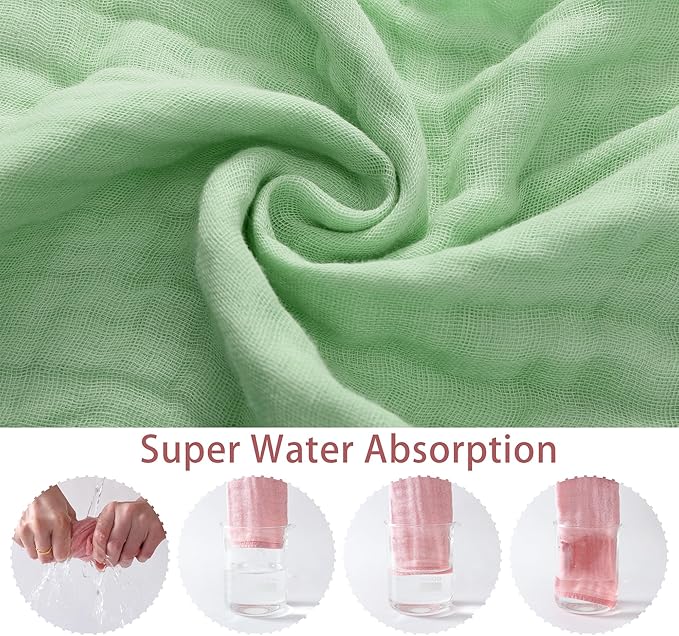 SnugOre Muslin Burp Cloths 5 Pack Large 20x12 inches Baby Burping Cloths, 6-Layer 100% Cotton for Newborn Boys Girls, Ultra Soft & Absorbent（Green）