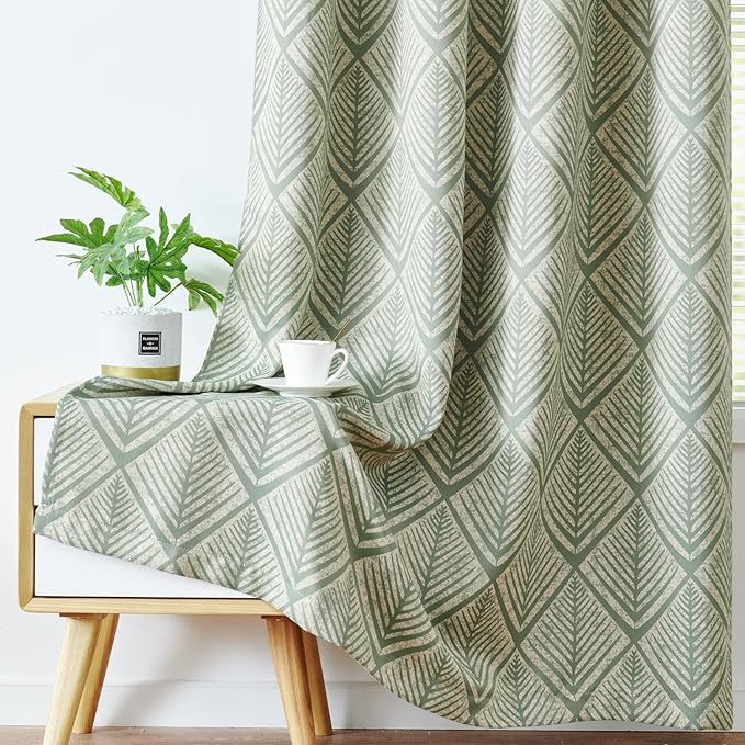 jinchan 80% Blackout Curtains for Living Room, Geometric Patterns Drapes for Bedroom, Window Treatments for Room Darkening, Grommet Top Thermal Insulated Curtains 96 inch Length 2 Panels, Sage Green