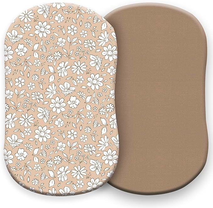 Pobibaby – 2 Pack Bassinet Sheets Girl, Bassinet Sheets Cotton for Girls and Floral Nursery for Standard Rectangle Bassinets – Ultra-Soft Jersey Knit, Safe and Snug for Baby (Meadow)