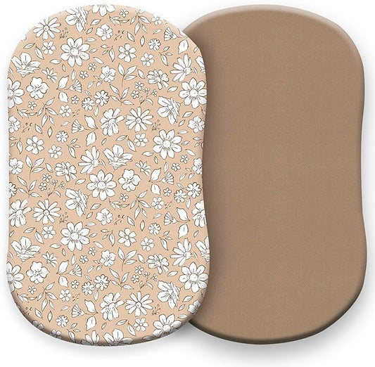 Pobibaby – 2 Pack Bassinet Sheets Girl, Bassinet Sheets Cotton for Girls and Floral Nursery for Standard Rectangle Bassinets – Ultra-Soft Jersey Knit, Safe and Snug for Baby (Meadow)