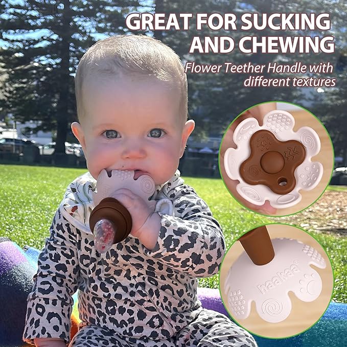 Haakaa Flower Baby Fresh Fruit Food Feeder with Mini Freezer Nibble Tray, Breastmilk Popsicle Mold for Baby Cooling Relief, Food Grade Silicone Baby Mesh Feeder for Infants 4M+ (Blush)