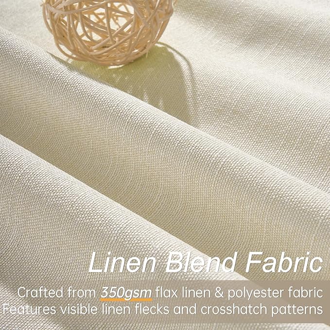 95 Inches Length Cream Colored Custom Blackout Linen Curtains Ivory Cream Pinch Pleated Noise Cancelling Curtains with Pin Hooks for Traverse Burlap Viral Drapes 2 Panels for Living Room Bedroom