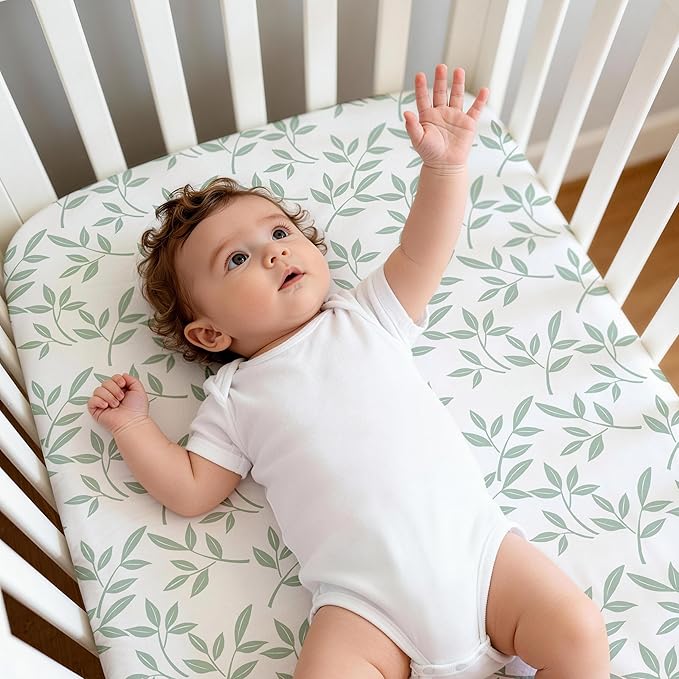 Bedside Sleeper Bassinet Fitted Sheets 20 x 33, 3 Pack Baby Delight Beside Me Dreamer,Babybond,Jimglo,koola,cowiewie,fodoss, Dream On Me Baby Square Bassinet, Sage Green Leave