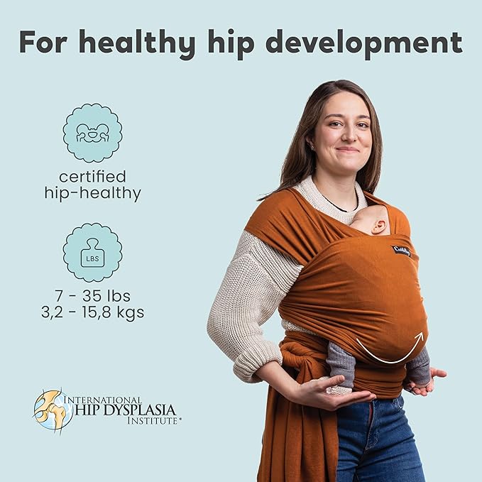 Cuddlebug Baby Wrap - Hands-Free Baby Carrier Wrap - Soft & Stretchy Baby Wraps Carrier - Carrier Newborn to Toddler 7-35 lbs - One-Size-Fits-All Holder - Hip-Healthy (Brown)