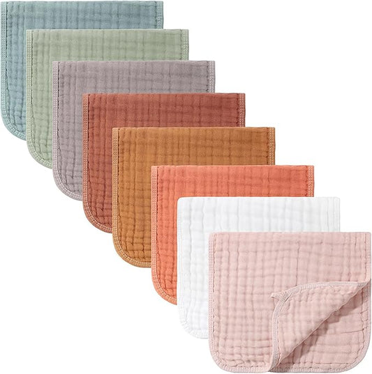 8 Packs Muslin Burp Cloths Large 20" x 10", 6 Layers Unisex Baby Absorbent 100% Cotton Burp Rags Colorful Muslin Washcloths for Baby Plain Soft Cotton Cloth for Babies Girls Boys(Classic Colors)