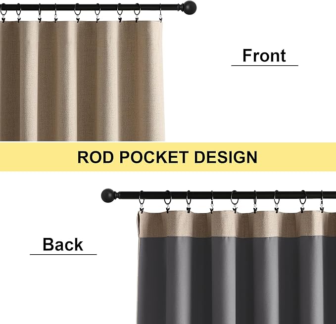NICETOWN Burlap Vintage 2 Panels Faux Linen 100% Blackout Curtains, 42 x 36 Inches, Rod Pocket Style, Thermal Insulated & Noise Reducing Drapes for Living Room, Bedroom, Modern, Farmhouse
